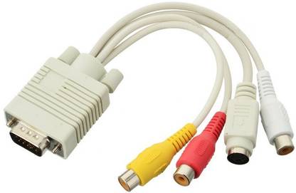 Techvik RCA Audio Video Cable 2 A 0.15 m VGA Male to S-Video Cable AV TV Adapter Converter for PC , LCD, LED To Female