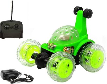 MousePotato 360 degrees Rotating Front Axle Spinning Wheels Stunt Car with Colourful 3D Lights & Music (GREEN)