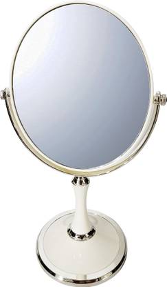 Confidence Cosmetic Mirror / Makeup Mirror / Lipstick / Jewellery Mirror Double-Sided Normal and Magnifying Stand Mirror (White Small)