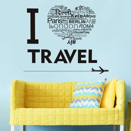 Flipkart SmartBuy 130 cm Wall Stickers Famous City Names Heart Graffiti Travel Decor For Living Room Self Adhesive Sticker