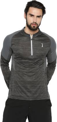 CAMPUS SUTRA Colorblock Men Mandarin Collar Grey T-Shirt
