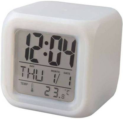 Simxen Digital Square Color Changing Digital Lcd Alarm Table Desk Clock With Calender Time Temperature Lights, Multicolor Clock