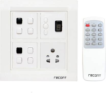recont Remote Control 8 Module Square Switchboard for 6 Lights and 1 Fan with Socket 10 A One Way Electrical Switch