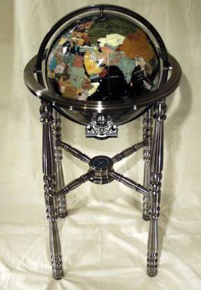 Generic Unique Art 36" Tall 4-Leg Silver Floor Standing Black Onyx Ocean Gemstone Globe