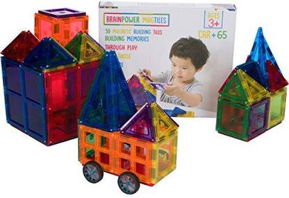 Generic Brain Power Toys Magnetic Tiles Blocks Toys Educational Building Tiles Blocks Stacking Toys Set - 65Pcs