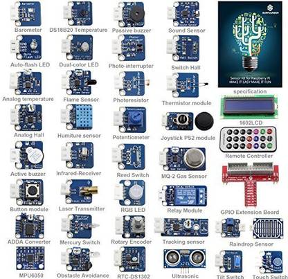 SunFounder 37 Modules Sensor Kit V2.0 For Raspberry Pi Rpi 1 Model B, 26-Pin Gpio Extension Board Jump Wires - Including 155 Page Instructi