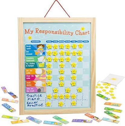 Imagination Generation My Responsibility Chart, Magnetic Dry Erase Wooden Chore Chart With Storage Bag, 24 Goals And 56 Reward Stars
