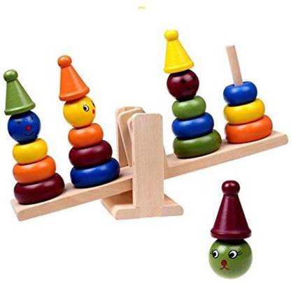 Generic Wooden Clown Rainbow Stacker Seesaw Balance Scale Board Balancing Game For Kids, Early Education & Learning Toys