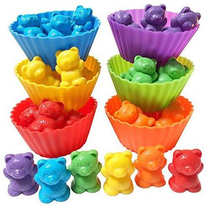 Kids Korner Jumbo Sorting And Counting Bears With Stacking Cups + Activity Ebook | Rainbow Matching Game | Montessori Toys Educational Math