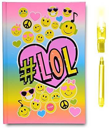 SmitCo LLC Diary Journal For Girls, Light-Up Emoji Theme Journals With 80 Blank Lined Pages And An Invisible Ink Pen With Blue Light To Kee