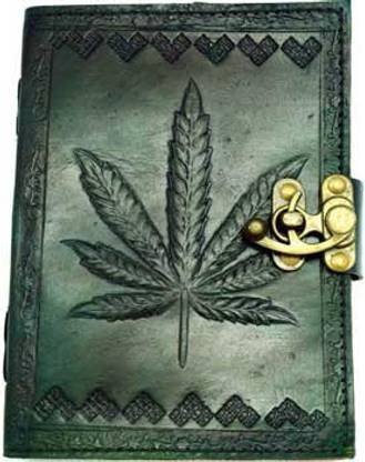 Raven Blackwood Writing Diary Journal Notebook Sketchpad Hand Tooled Leather Green Hemp Leaf Metal Closure 5 X 7