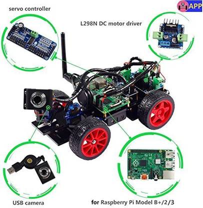 SunFounder Smart Video Car Kit For Raspberry Pi With Android App, Compatible With Rpi 3, 2 And Rpi 1 Model B+ (Pi Not Included) (Black)