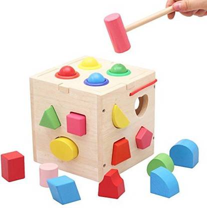 SMATTER Wooden Shape Sorting Box, 17 Hole Cube For Shape Sorter Cognitive And Matching Wooden Toys