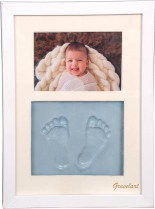 Gravelart Baby Handprint & Footprint Kit Photo Frame for Newborn Girls and Boys Impression, Baby Photo Album For Shower, Baby Gifts, Box Decorations for Room Wall Nursery Decor - Blue Keepsake
