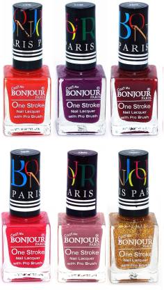 BONJOUR PARIS Candy Color Long Lasting Nail paint For Teen Girls Women Nail Polish set A 19 Red-Plum-Dark Red-Pink-Mauve-Golden