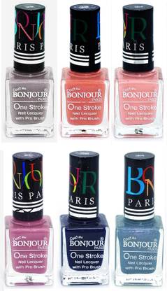 BONJOUR PARIS Candy Color Long Lasting Nail paint For Teen Girls Women Nail Polish set A 279 Light Gray-Nude-Nude-Light Purple-Blue-Sky Blue