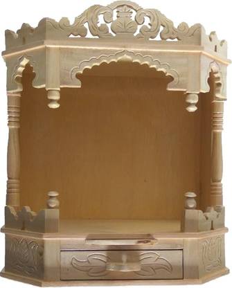 Teakwood Sevan Wood Open Front- Round Designed temple/Pooja Mandir-Height 41 CM Solid Wood Home Temple