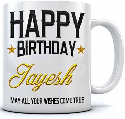 RAMPOSH Happy Birthday Jayesh Name Printed Ceramic Coffee. 350 ml.Birthday Gift,Jayesh Name Coffee Ceramic Coffee Mug