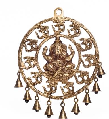 eCraftIndia 1 Om Ganesha Brass Wall Hanging With Bells Religious Frame