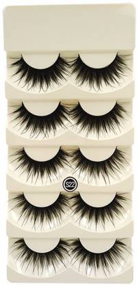 SBE 5Pairs Long Black False Eyelashes Makeup Faux Non Magnet Extension Eyelashes