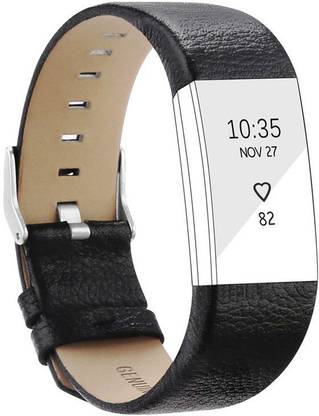 SHOPIZONE Leather Strap For Fitbit Charge 2 Black Smart Band Strap