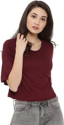 CAMPUS SUTRA Casual Half Sleeve Solid Women Maroon Top