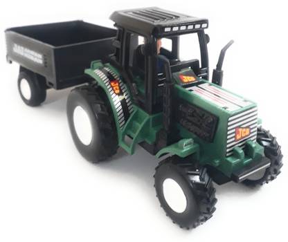 The Game Begins Tractor with Trolley, toy for kids, Green and Black, Length 23 cm