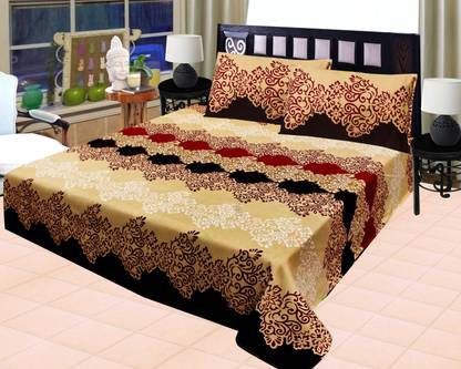 VRINDA HOME FURNISHING Polycotton Double Flat 180 TC 3D Printed Bedsheet
