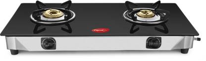 Pigeon Sterling Blackline Two Burner Glass Top Gas Stove Glass, Stainless Steel Manual Gas Stove