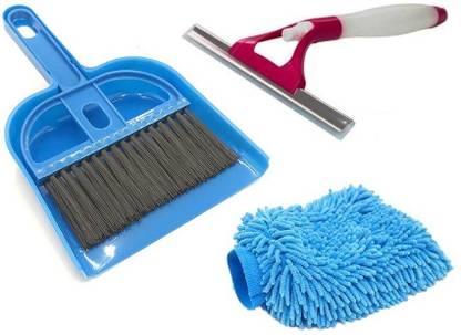 De-Ultimate Combo Of Mini Dustpan and Broom Set For Computer Laptop TV Shelves Cleaning Brush Kitchen Car Desk And Multi Purpose Microfiber Home Office Car Bike Vehicle Washing Cleaning Hand Glove With Window Non Scratch Sprayer Glass Wiper Cleaner Kitchen Wiper, Glove, Dustpan