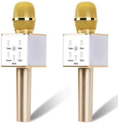 MICGEEK 2 Piece Portable Wireless karaoke Mic With Inbuilt Bluetooth Speaker Also Support IOS,Android,Windows(Gold) Microphone