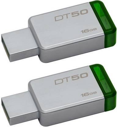 KINGSTON DT50 DataTraveler 50 - Combo of Two 16GB Pendrive - USB 3.1/3.0/2.0 16 GB Pen Drive Compatible with Desktop Computer, Audio Player, Television, Laptop USB 3.0, USB 3.1, USB 2.0 Metal Case