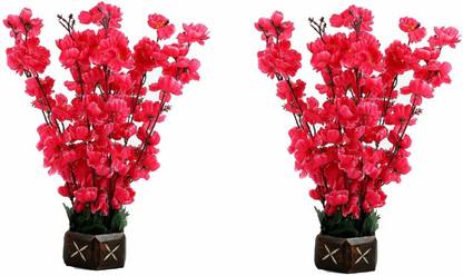 KAYKON 2 Beautiful Artificial Flower Pot - 12 full length sticks - 16 inch / 40cm - Great Quality Red Orchids Artificial Flower  with Pot