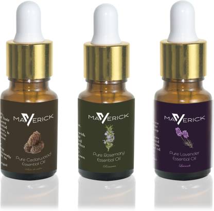 Maverick Pure Lavender, Rosemary & Cedarwood essential oil 3 in 1 pack with dropper