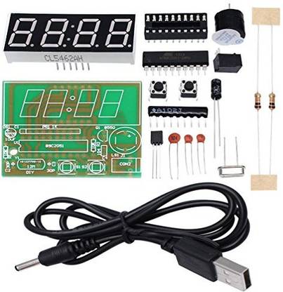 Generic Whdts 0.56" C51 4 Bits Digital Electronic Clock Kit Red Led At89C2051 Chip Diy Kits Solder Practice Learning Kits