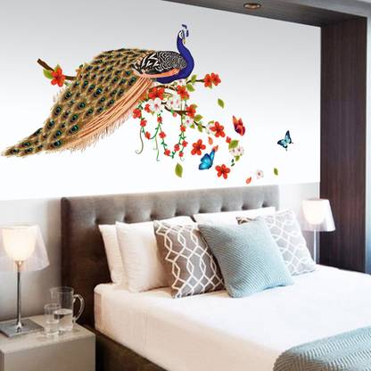 Flipkart SmartBuy 90 Golden Peacock on Tree with butterfly Self Adhesive Sticker