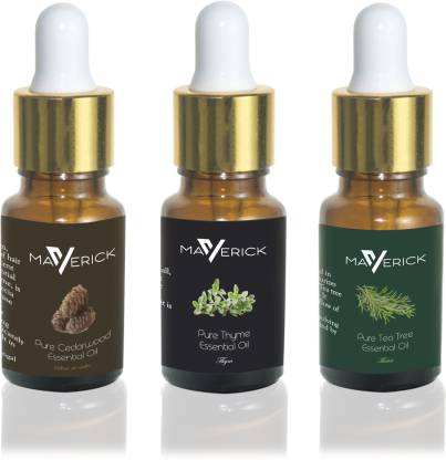 Maverick Pure Cedar Wood, Thyme &Tea Tree essential oil 3 in 1 pack with dropper