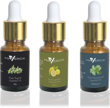 Maverick Pure Thyme, Lemon & Peppermint essential oil 3 in 1 pack with dropper