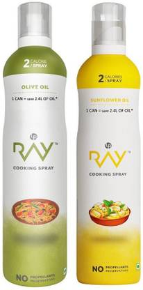 RAY Healthy Cooking Spray -Combo of (Refined Olive + Sunflower ) OIL - 200 ml each ( 2 Calories/spray) Olive Oil Can