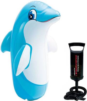 INTEX ® Original Inflatable Dolphin Hit Me Inflatable Bouncer, Play Gym With Jumbo Hand Pump Inflatable HitMe Toys