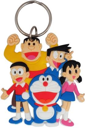 GCT Single Sided Doraemon | Doremon Nobita Shizuka Gian Suneo Cartoon Movie Character Rubber (Design-3) Keyring for Men Women Boys Girls Car Bike Key Chain