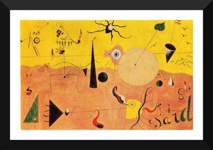 Catalan Landscape (The Hunter) - "Joan Miro Paintings Collection" - Premium Quality Framed Poster For Home And Office Décor Paper Print