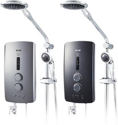 ALPHA Tankless Instant Water Geyser (Rain Shower, Misty Silver, Black Metal)