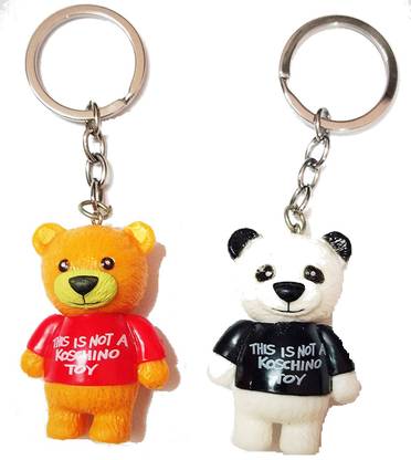 kd collections KD-268 Cute teddy bear keychain Keyring|Pack of 2 Keychains|Orange & White Key Chain