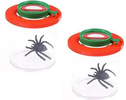 Coscosx 2 Pcs Bug Insect Viewer,Insects Microscope Box Double-Lens Magnifying Bug Viewers Jars For Kids Children Educational