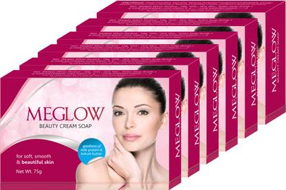 meglow Beauty Cream Soap for smooth & Soft Skin(75gm each)-[Pack of 6]