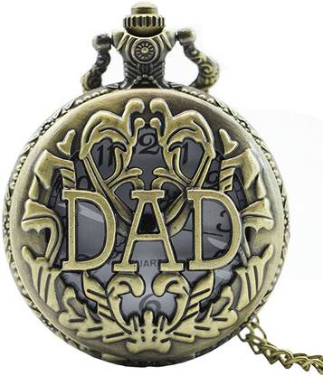 24x7eMall Classic Vintage Retro Antique Skeleton Hollow Dad Pattern Chain Pocket Watch For Best Gift To Your Father / Pocket Watch 4.5 cms Diameter DAD antique metal Pocket Watch Chain