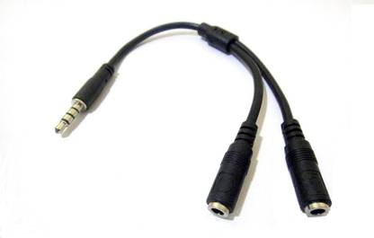 Techvik Black 3.5 mm Male To Two 3.5 mm Female Audio Stereo With Mic Stereo Earphone Phone Converter