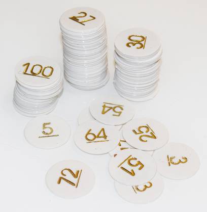 AKSHAT Plastic Medium Size Numerical Token/Coins Pack Of 1 To 100 (100 Pieces) WHITE