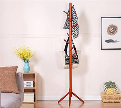 House Of Quirk 7 Hooks Lacquered Pine Wood Tree Coat Rack Stand For Coats Solid And Umbrella In India House Of Quirk 7 Hooks Lacquered Pine, Wood Tree Coat Stand
